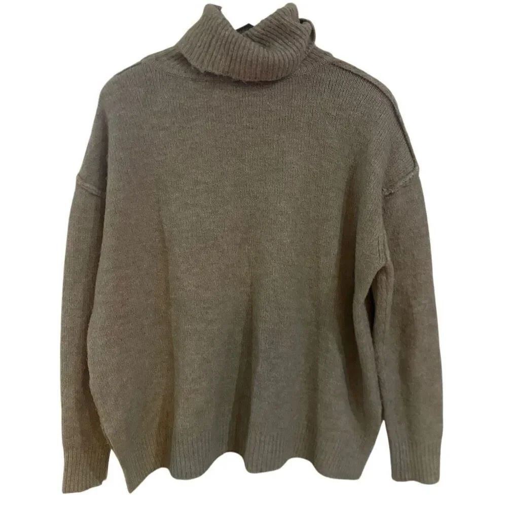 Fifteen Twenty Turtleneck Sweater – Medium, Tan, Cozy Minimalist Basic